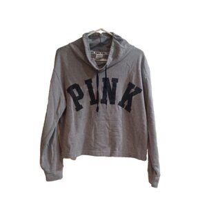 Victoria Secret Pink Cropped Logo Sweatshirt Size Small Grey Cowl Neck GUC